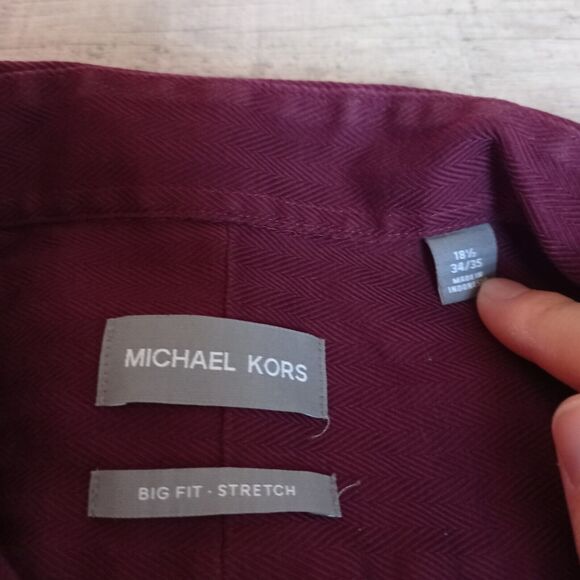 Michael Kors Big Fit Stretch shirt XXL 18 1/2 34/35 Crimson - Picture 3 of 6